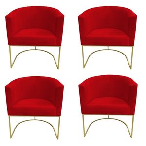 Kit 04 Poltronas Paola Base De Ferro Sued Vermelho D'classe Decor