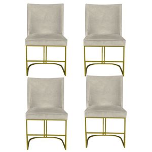 Kit 04 Cadeiras Para Sala De Jantar Tóquio Base De Ferro Sued Bege D'classe Decor