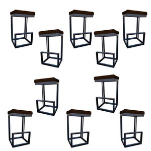 Kit 10 Banquetas Londres Base De Ferro Sued Marrom D'classe Decor