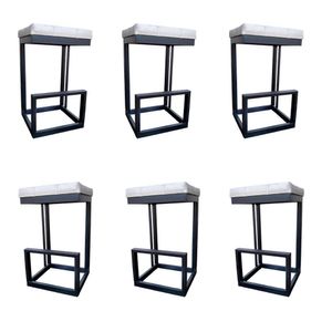Kit 06 Banquetas Londres Base De Ferro Sued Bege D'classe Decor