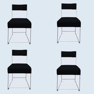 Kit 04 Cadeiras Atena Base De Ferro Maciço Prata Suede Preto D'classe Decor