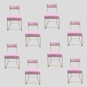 Kit 08 Cadeiras Atena Base De Ferro Maciço Dourada Suede Rosa Bebê D'classe Decor