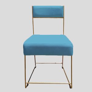 Cadeira Atena Base De Ferro Maciço Dourada Suede Azul Tiffany D'classe Decor
