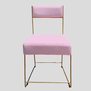 Cadeira Atena Base De Ferro Maciço Dourada Suede Rosa Bebê D'classe Decor