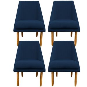 Kit 04 Cadeiras Para Sala De Jantar Ana Pés Palito Suede Azul Marinho D'classe Decor
