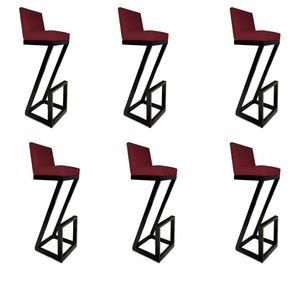 Kit 06 Banqueta Alta Z Base De Ferro Suede Marsala D'classe Decor