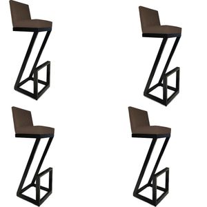 Kit 04 Banqueta Alta Z Base De Ferro Suede Marrom D'classe Decor