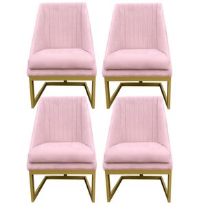 Kit 04 Cadeiras Para Sala De Jantar Ana Base De Ferro Suede Rosa Bebê D'classe Decor
