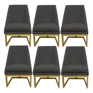 Kit 06 Cadeiras Para Sala De Jantar Ana Base De Ferro Suede Grafite D'classe Decor