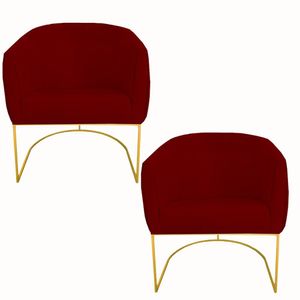 Kit 02 Poltrona Julia Com Base De Ferro Sala De Estar Escritório Recepção Clinica Suede Vermelho D'classe Decor
