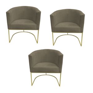Kit 03 Poltronas Paola Base De Ferro Sued Marrom Rato D'classe Decor