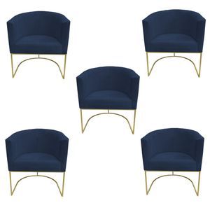 Kit 05 Poltronas Paola Base De Ferro Sued Azul Marinho D'classe Decor