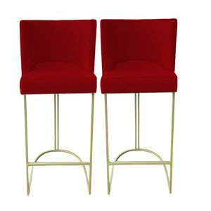 Kit 02 Banquetas Toquio Base De Ferro Sued Vermelho D'classe Decor