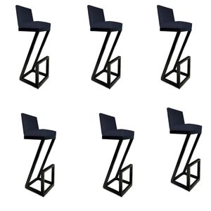 Kit 06 Banqueta Alta Z Base De Ferro Suede Azul Marinho D'classe Decor