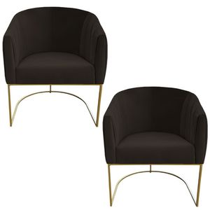 Kit 02 Poltrona Julia Com Base De Ferro Sala De Estar Escritório Recepção Clinica Suede Marrom D'classe Decor