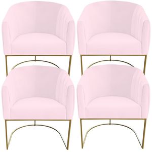 Kit 04 Poltrona Julia Com Base De Ferro Sala De Estar Escritório Recepção Clinica Suede Rosa Bebê D'classe Decor