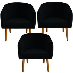 Kit 03 Poltrona Julia Decoração Salão Cadeira Escritório Recepção Estar Amamentação Suede Preto D'classe Decor