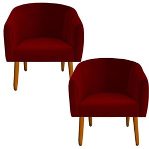 Kit 02 Poltrona Julia Decoração Salão Cadeira Escritório Recepção Estar Amamentação Suede Vermelho D'classe Decor