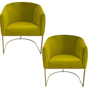 Kit 02 Poltrona Julia Com Base De Ferro Sala De Estar Escritório Recepção Clinica Suede Amarelo D'classe Decor