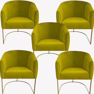 Kit 05 Poltrona Julia Com Base De Ferro Sala De Estar Escritório Recepção Clinica Suede Amarelo D'classe Decor