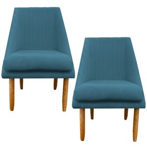 Kit 02 Cadeiras Para Sala De Jantar Ana Pés Palito Suede Azul Tiffany D'classe Decor