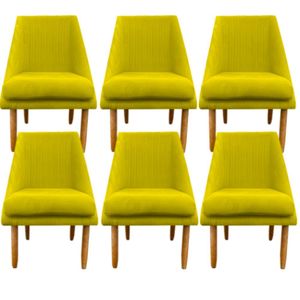 Kit 06 Cadeiras Para Sala De Jantar Ana Pés Palito Suede Amarelo D'classe Decor