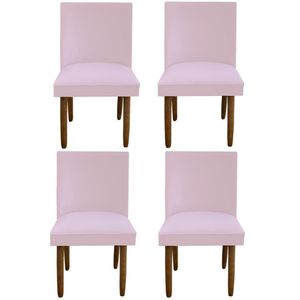Kit 04 Cadeiras Para Sala De Jantar Tóquio Pés Palito Suede Rosa Bebê D'classe Decor