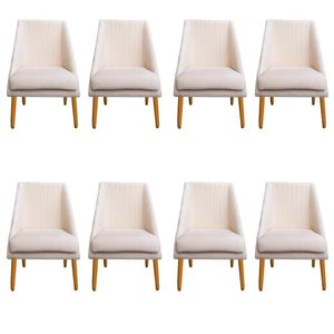 Kit 08 Cadeiras Para Sala De Jantar Ana Pés Palito Veludo Bege D'classe Decor