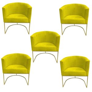 Kit 05 Poltronas Paola Base De Ferro Sued Amarelo D'classe Decor