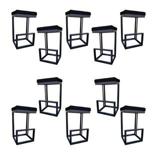 Kit 10 Banquetas Londres Base De Ferro Sued Preto D'classe Decor