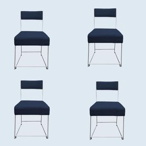 Kit 04 Cadeiras Atena Base De Ferro Maciço Prata Veludo Azul Marinho D'classe Decor