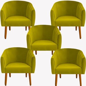 Kit 05 Poltrona Julia Decoração Salão Cadeira Escritório Recepção Estar Amamentação Suede Amarelo D'classe Decor