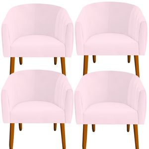 Kit 04 Poltrona Julia Decoração Salão Cadeira Escritório Recepção Estar Amamentação Suede Rosa Bebê D'classe Decor