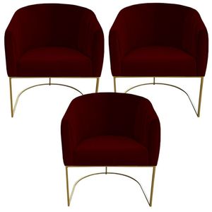 Kit 03 Poltrona Julia Com Base De Ferro Sala De Estar Escritório Recepção Clinica Suede Marsala D'classe Decor