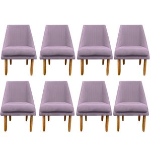 Kit 08 Cadeiras Para Sala De Jantar Ana Pés Palito Suede Rosa Bebê D'classe Decor