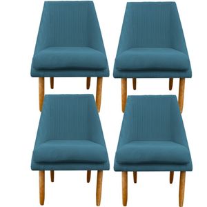 Kit 04 Cadeiras Para Sala De Jantar Ana Pés Palito Suede Azul Tiffany D'classe Decor