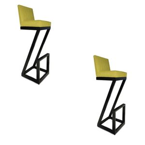 Kit 02 Banqueta Alta Z Base De Ferro Suede Amarelo D'classe Decor