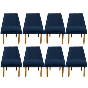 Kit 08 Cadeiras Para Sala De Jantar Ana Pés Palito Suede Azul Marinho D'classe Decor