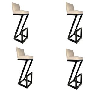Kit 04 Banqueta Alta Z Base De Ferro Suede Bege D'classe Decor