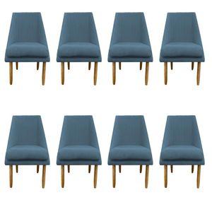 Kit 08 Cadeiras Para Sala De Jantar Ana Pés Palito Suede Azul Tiffany D'classe Decor