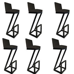 Kit 06 Banqueta Alta Z Base De Ferro Suede Preto D'classe Decor