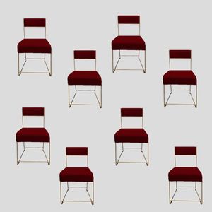 Kit 08 Cadeiras Atena Base De Ferro Maciço Dourada Suede Marsala D'classe Decor