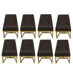Kit 08 Cadeiras Para Sala De Jantar Ana Base De Ferro Suede Marrom D'classe Decor
