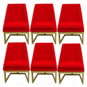 Kit 06 Cadeiras Para Sala De Jantar Ana Base De Ferro Suede Vermelho D'classe Decor