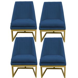 Kit 04 Cadeiras Para Sala De Jantar Ana Base De Ferro Suede Azul Marinho D'classe Decor