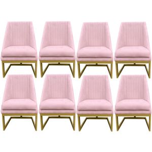 Kit 08 Cadeiras Para Sala De Jantar Ana Base De Ferro Suede Rosa Bebê D'classe Decor
