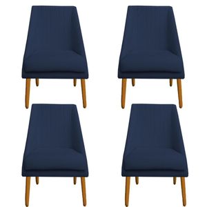 Kit 04 Cadeiras Para Sala De Jantar Ana Pés Palito Veludo Azul Marinho D'classe Decor