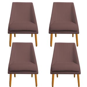 Kit 04 Cadeiras Para Sala De Jantar Ana Pés Palito Veludo Rosê D'classe Decor