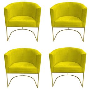 Kit 04 Poltronas Paola Base De Ferro Sued Amarelo D'classe Decor