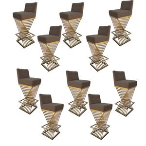 Kit 10 Banquetas Luma Base De Ferro Sued Marrom Rato D'classe Decor